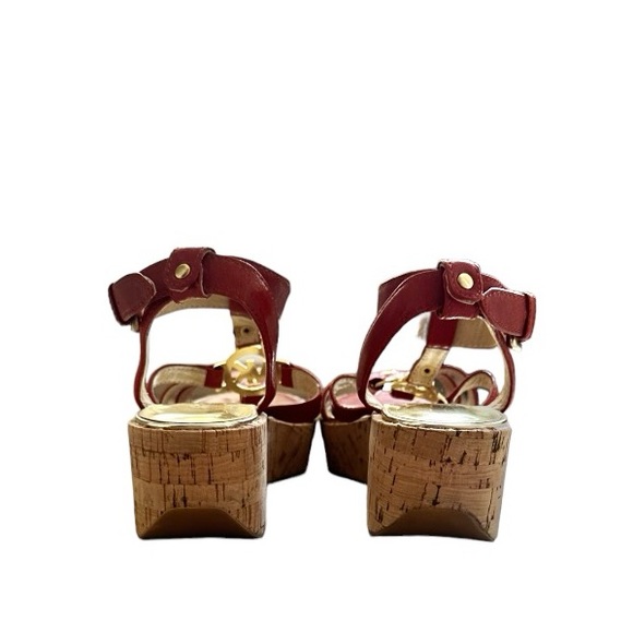 Michael Kors Burnt Orange Crinkled Patent Leather Nash Wedge Sandals Size 8 - Picture 7 of 10